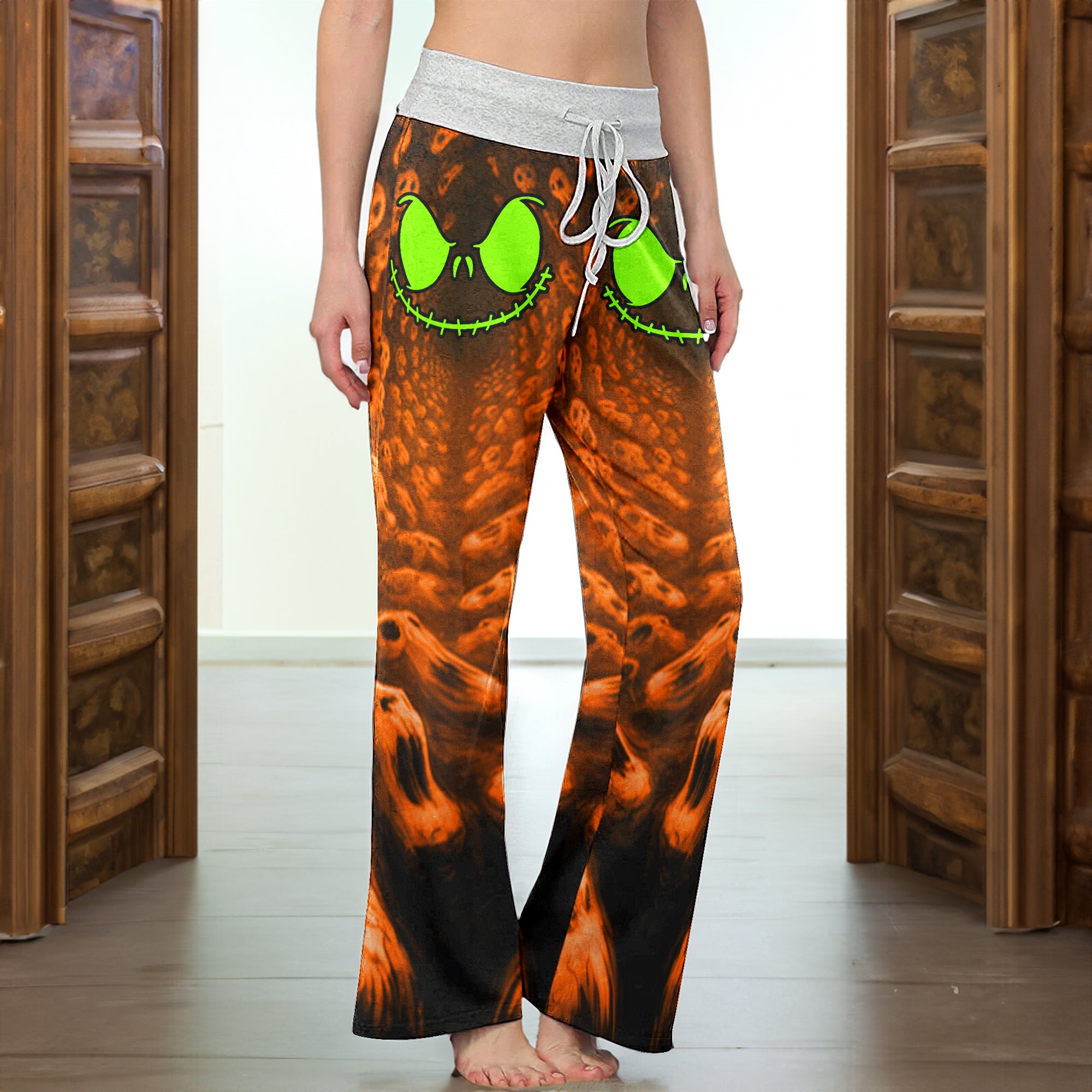 Infinite Orange Skull Art Women's High-waisted Wide Leg Pants