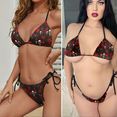 Crimson Skull Seduction Micro Triangle Bikini Swimsuit