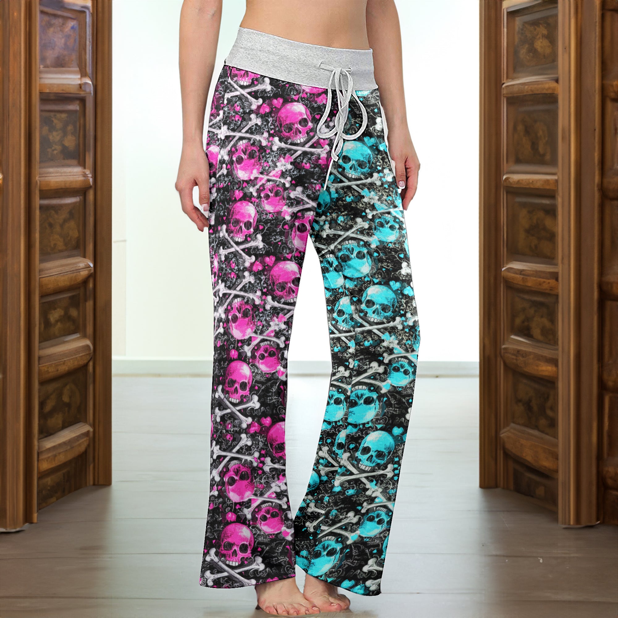 Neon Grunge Skull Love Women's High-waisted Wide Leg Pants