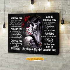 I Choose You - Custom Personalized Names Gothic Skull And Roses Canvas