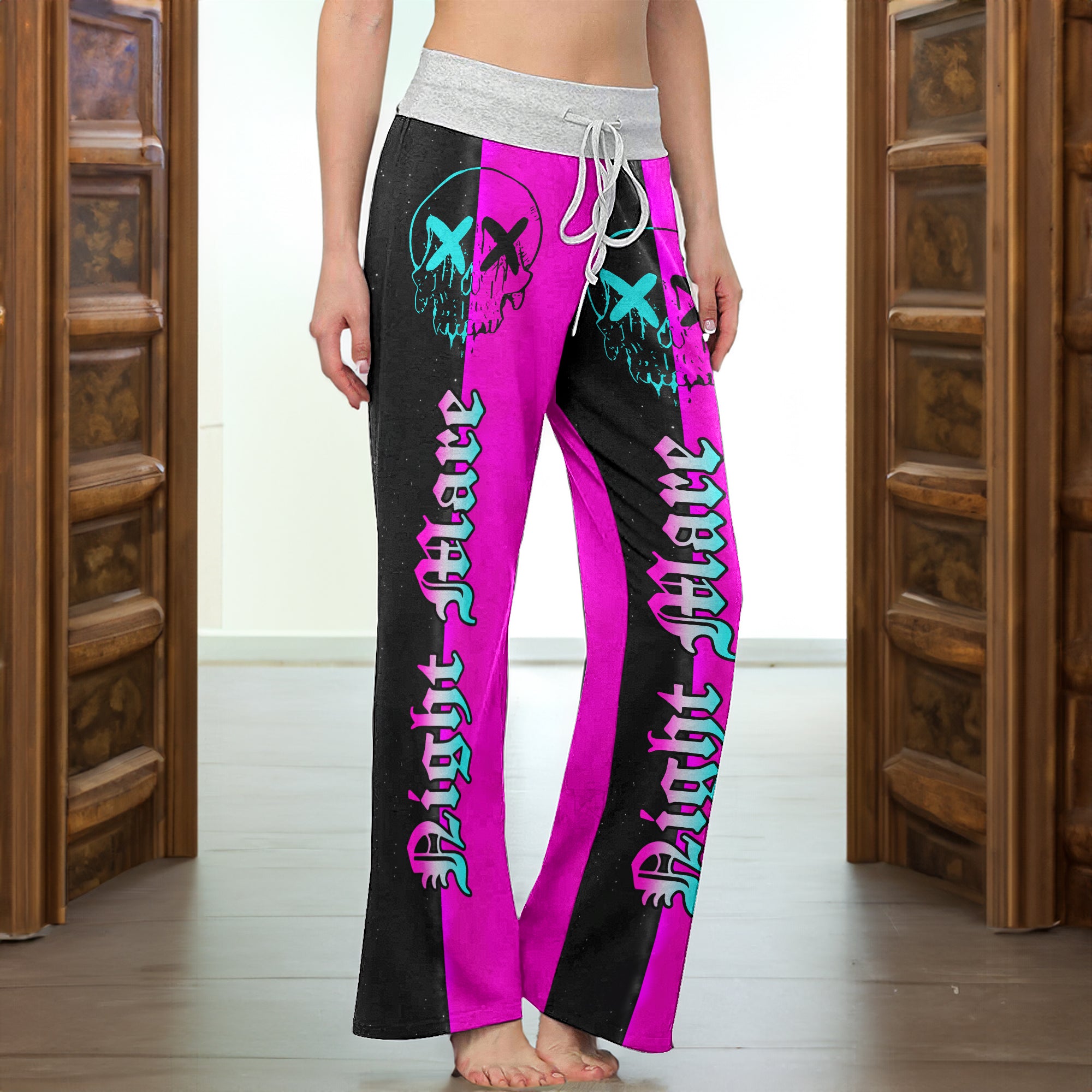 Purple Skull Night Women's High-waisted Wide Leg Pants