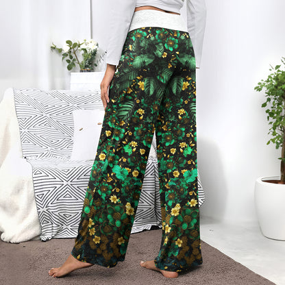 Emerald Gilded Skull Art Women's High-waisted Wide Leg Pants