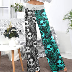 White Cyan Nightmare Women's High-waisted Wide Leg Pants | Wonder Skull