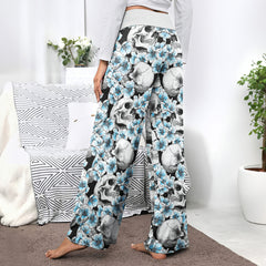 Blue Pastel Floral Skull Women's High-waisted Wide Leg Pants | Wonder Skull