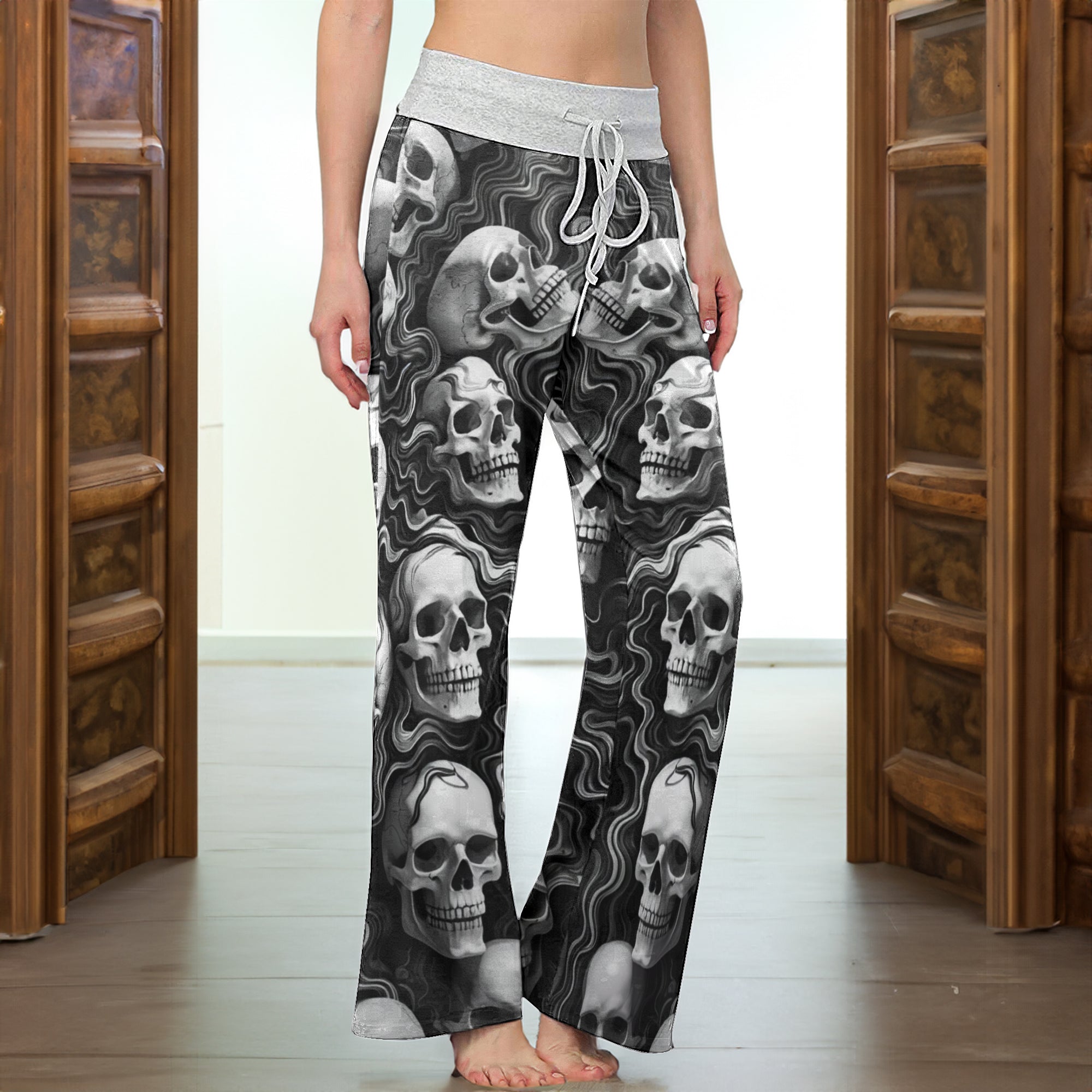 Skull Flow Pattern Women's High-waisted Wide Leg Pants