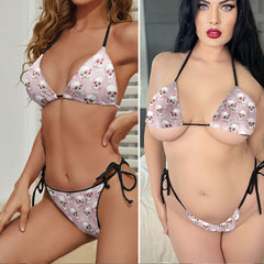 Chrome Skull Pink Pattern Micro Triangle Bikini Swimsuit