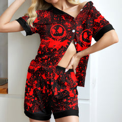 Red Brush Art Women's Pajama Sets Top Sleeve & Short Bottom