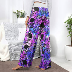 Purple Smoke Skull Butterfly Women's High-waisted Wide Leg Pants | Wonder Skull