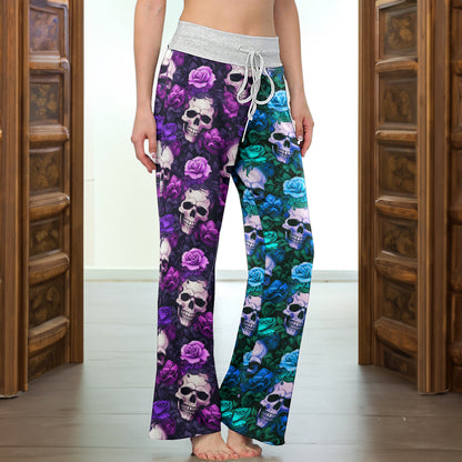 Royal Purple Skull Vines Women's High-waisted Wide Leg Pants