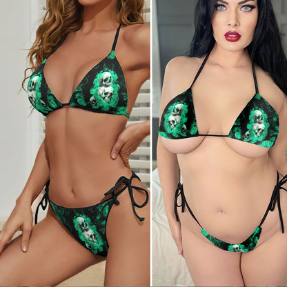 Cyber Green Smoke Skull Micro Triangle Bikini Swimsuit