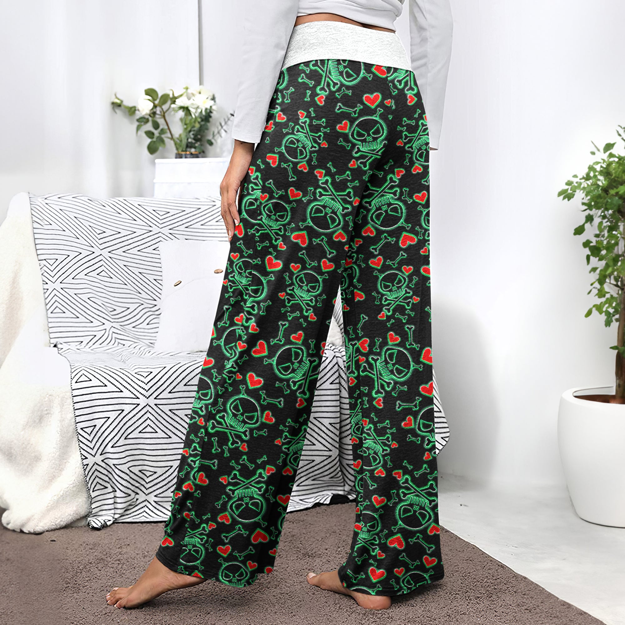 Gothic Glow Skull Rush Women's High-waisted Wide Leg Pants