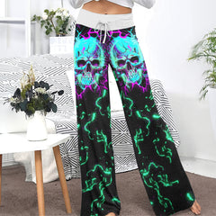 Electric Cyan Skull Women's High-waisted Wide Leg Pants | Wonder Skull