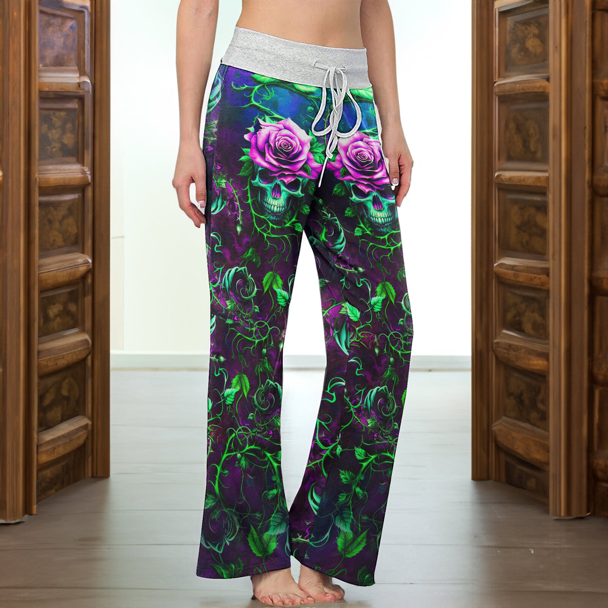 Skull Rose Thorn Art  Women's High-waisted Wide Leg Pants