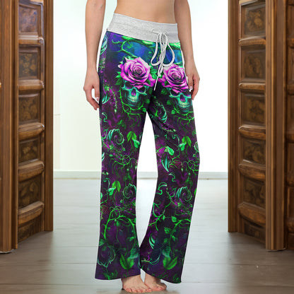 Skull Rose Thorn Art  Women's High-waisted Wide Leg Pants