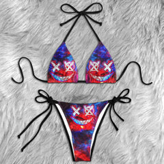 Gradiant Red Blue Psycho Skull Micro Triangle Bikini Swimsuit - Wonder Skull