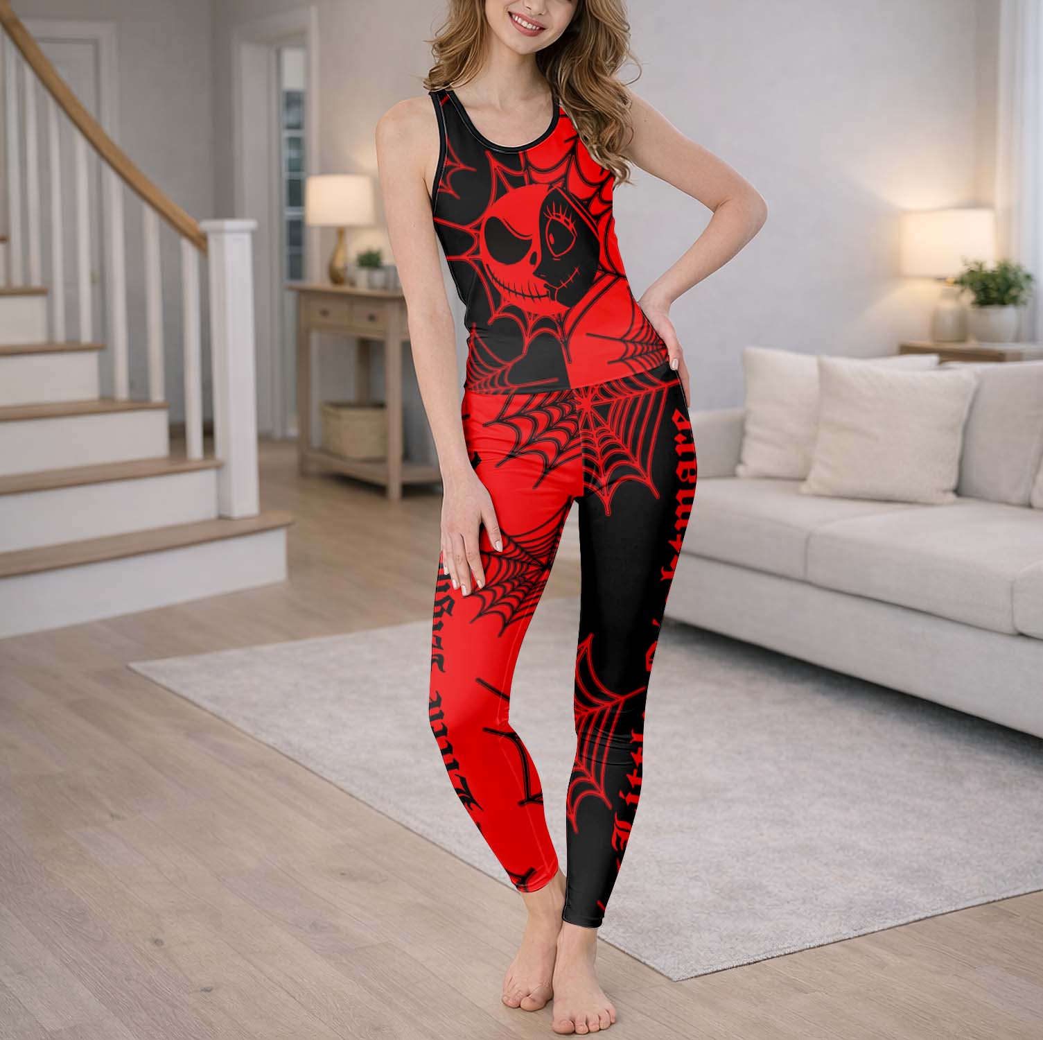 Red Spiderweb Skeleton Art Tanktop and Legging