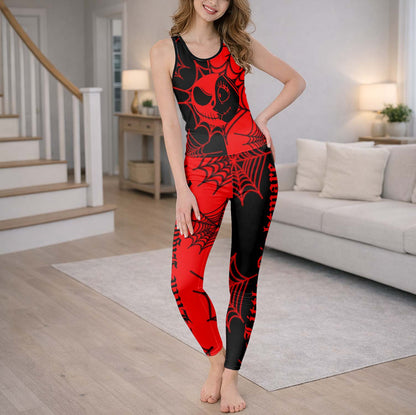 Red Spiderweb Skeleton Art Tanktop and Legging