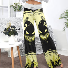 Yellow Black Nightmare Theme Women's High-waisted Wide Leg Pants | Wonder Skull