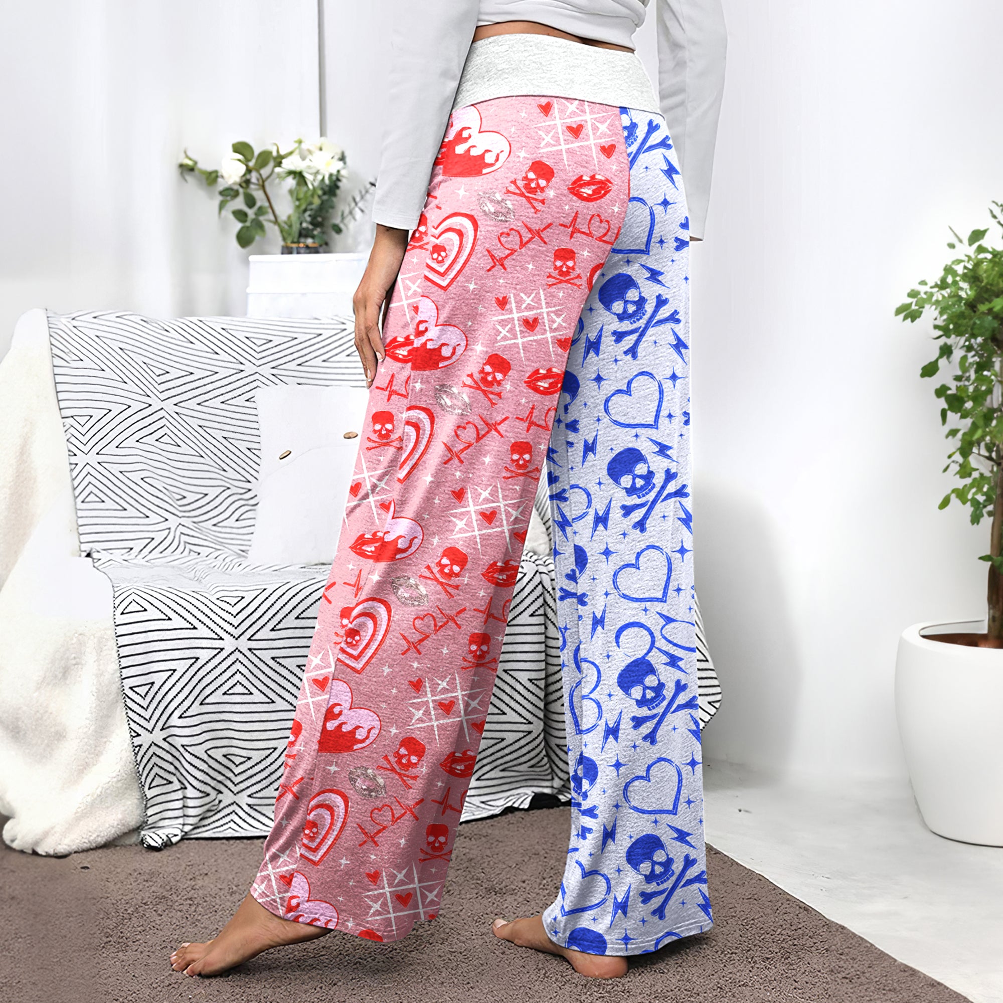 Electric Heart Skull Mix Women's High-waisted Wide Leg Pants