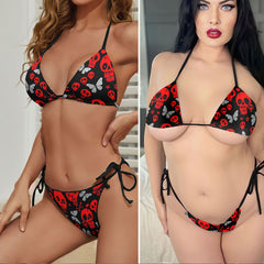 Red Skull Grey Butterfly Micro Triangle Bikini Swimsuit