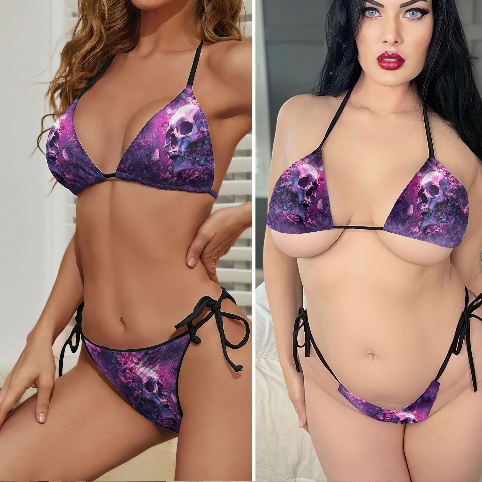 Skull Floral Afterlife Micro Triangle Bikini Swimsuit