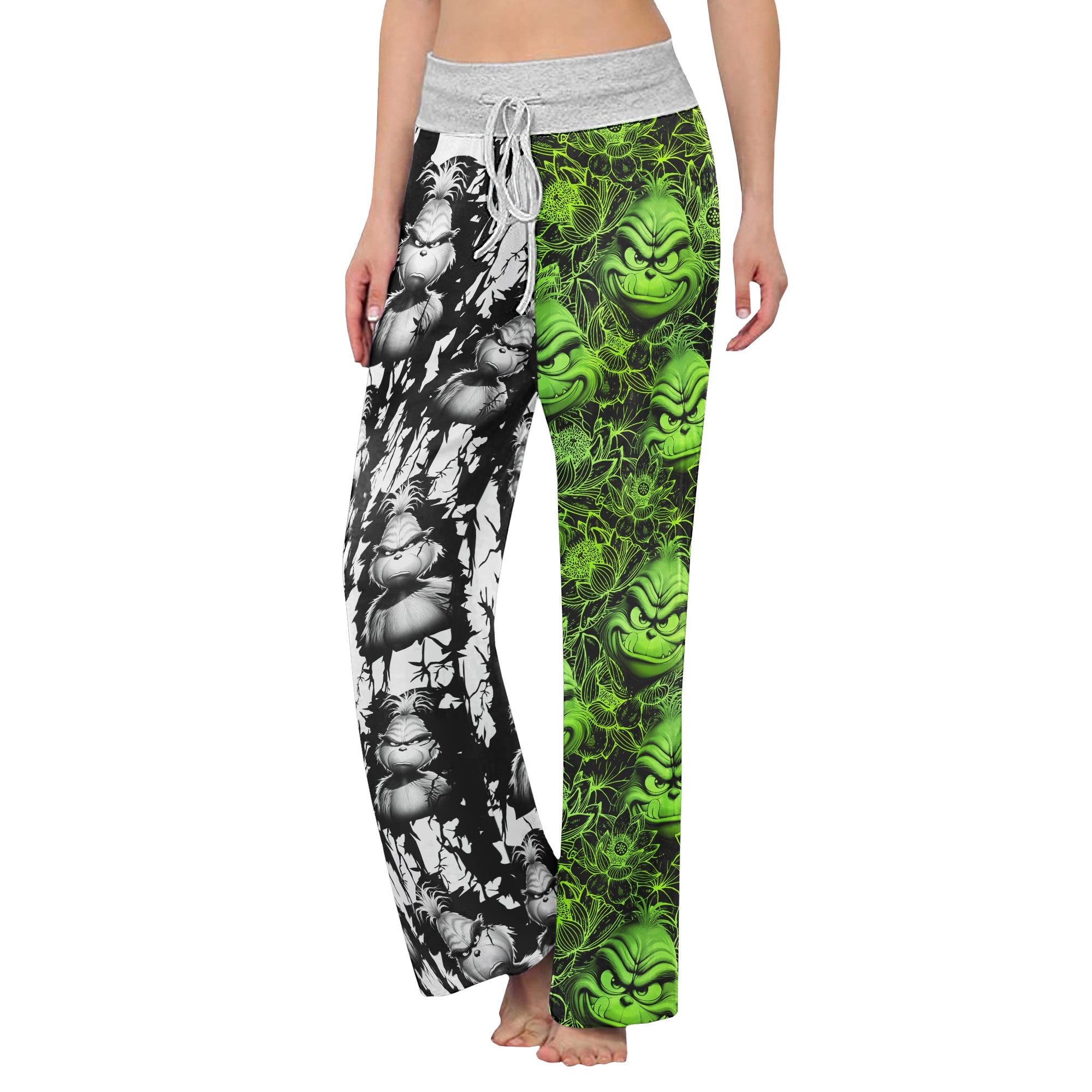 White Green Art Theme Women's High-waisted Wide Leg Pants | Wonder Skull