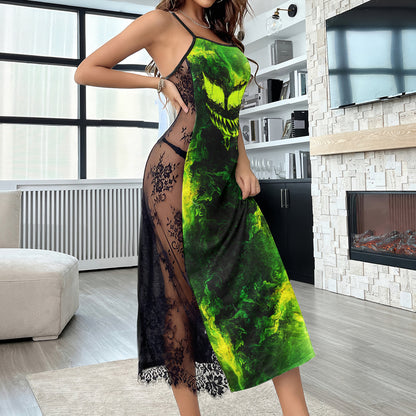 Green Scary Face Art Women's Lace Cami Sleepwear | Gothic, Punkrock, Lingerie for Women