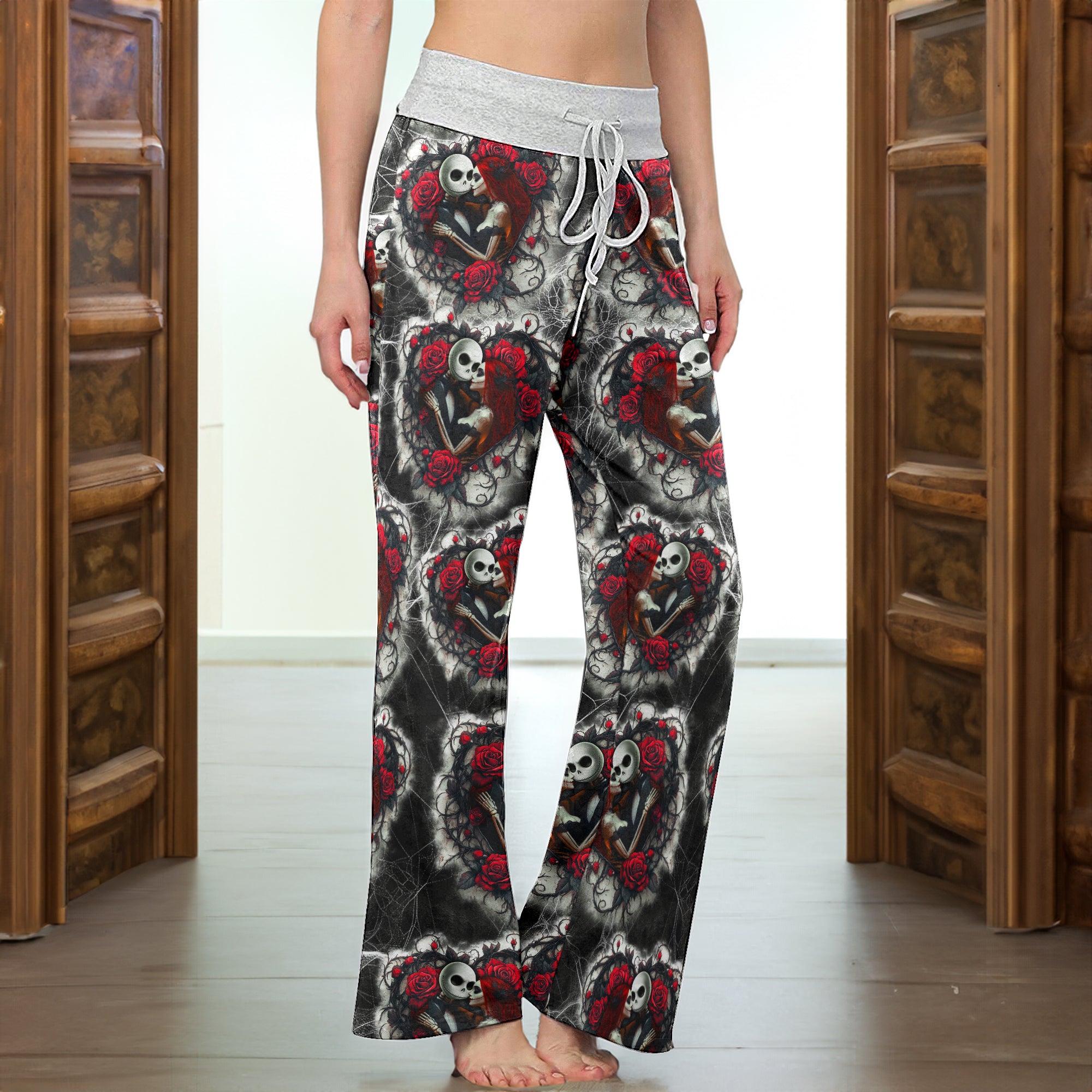 Couple Rose Pattern Women's High-waisted Wide Leg Pants