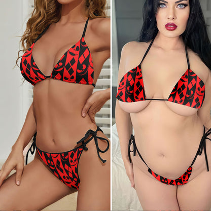 Diamond Stitch Skeleton Micro Triangle Bikini Swimsuit