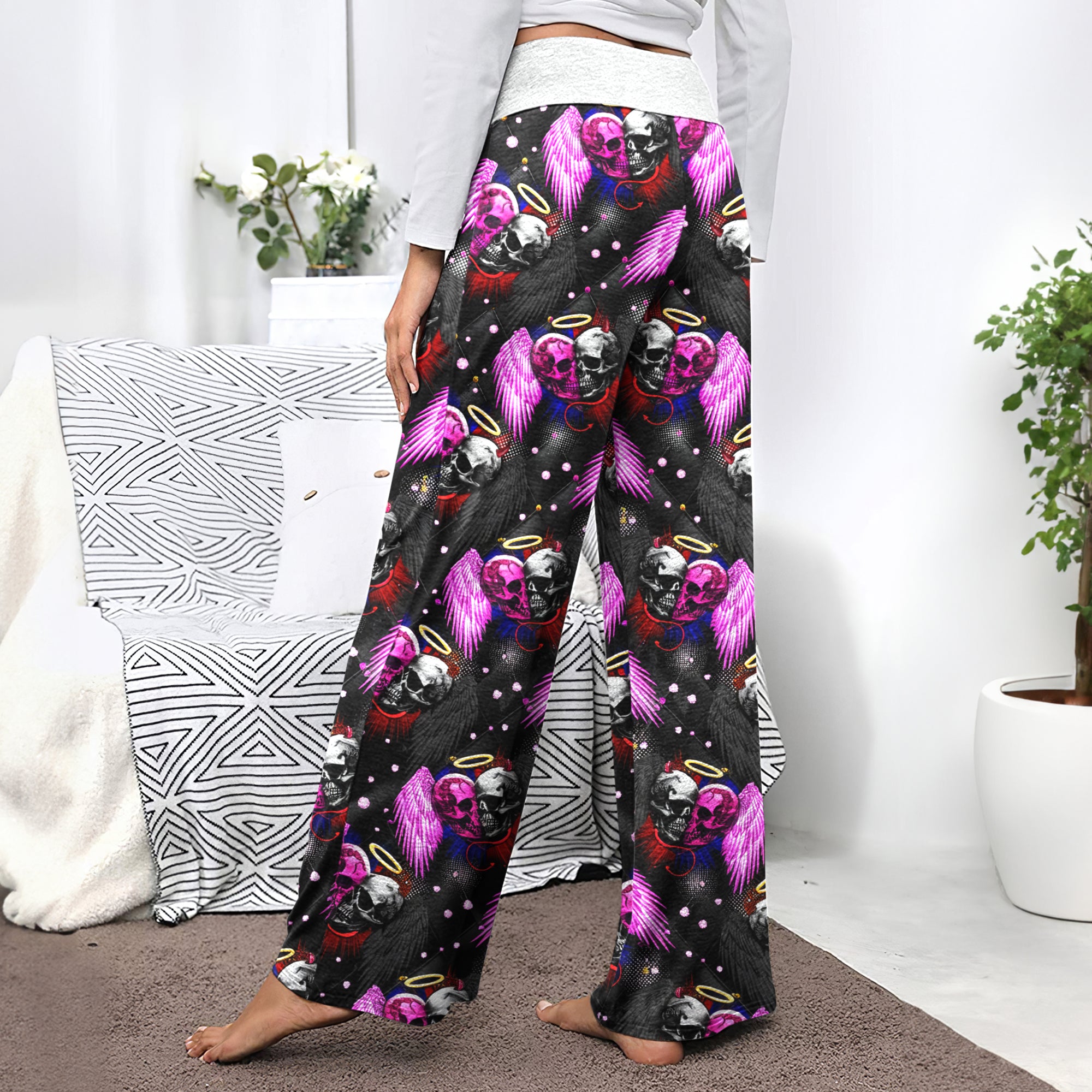Dark Romance Skull Wings Women's High-waisted Wide Leg Pants