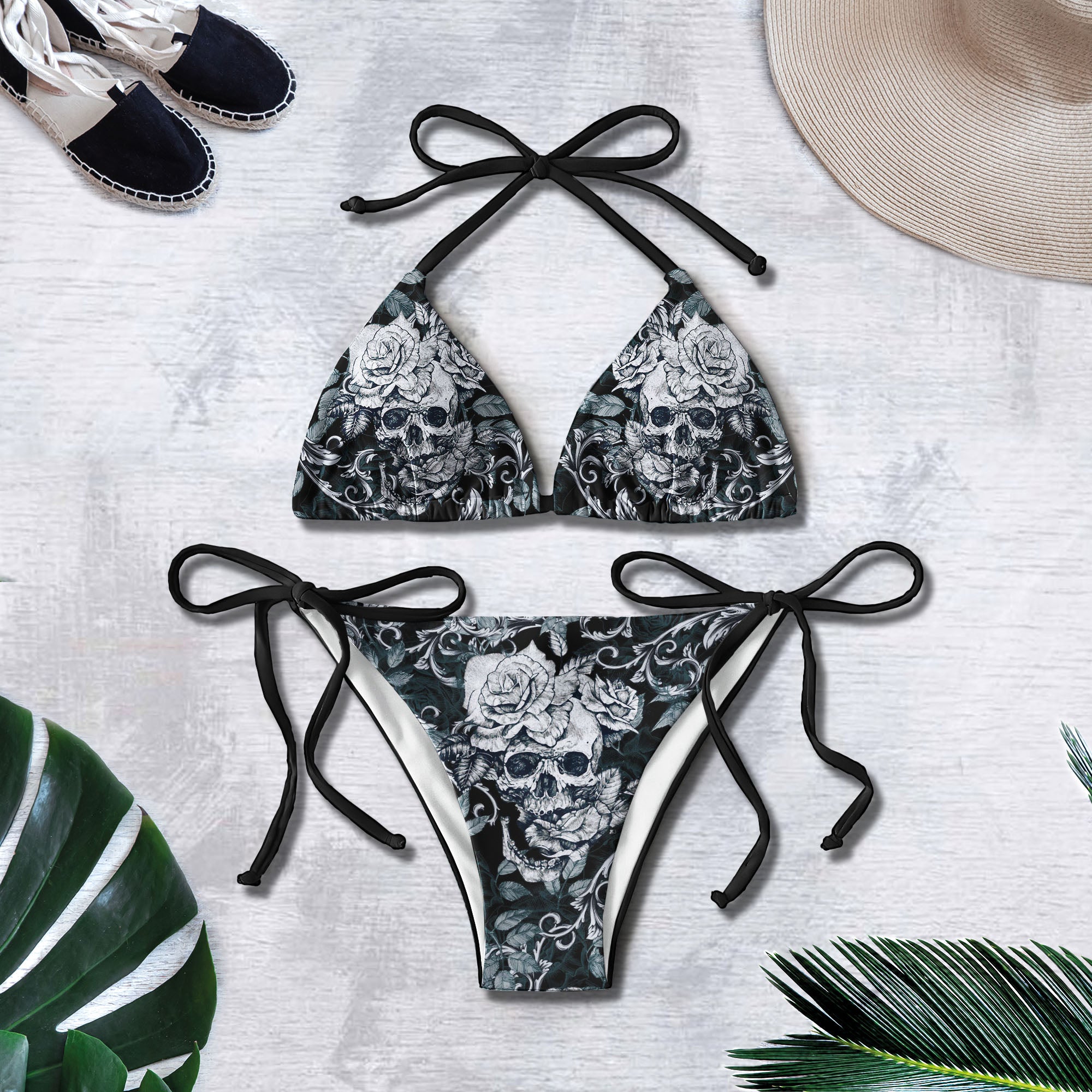 Skull Rose Floral Micro Triangle Bikini Swimsuit - Wonder Skull