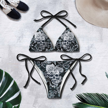 Skull Rose Floral Micro Triangle Bikini Swimsuit - Wonder Skull