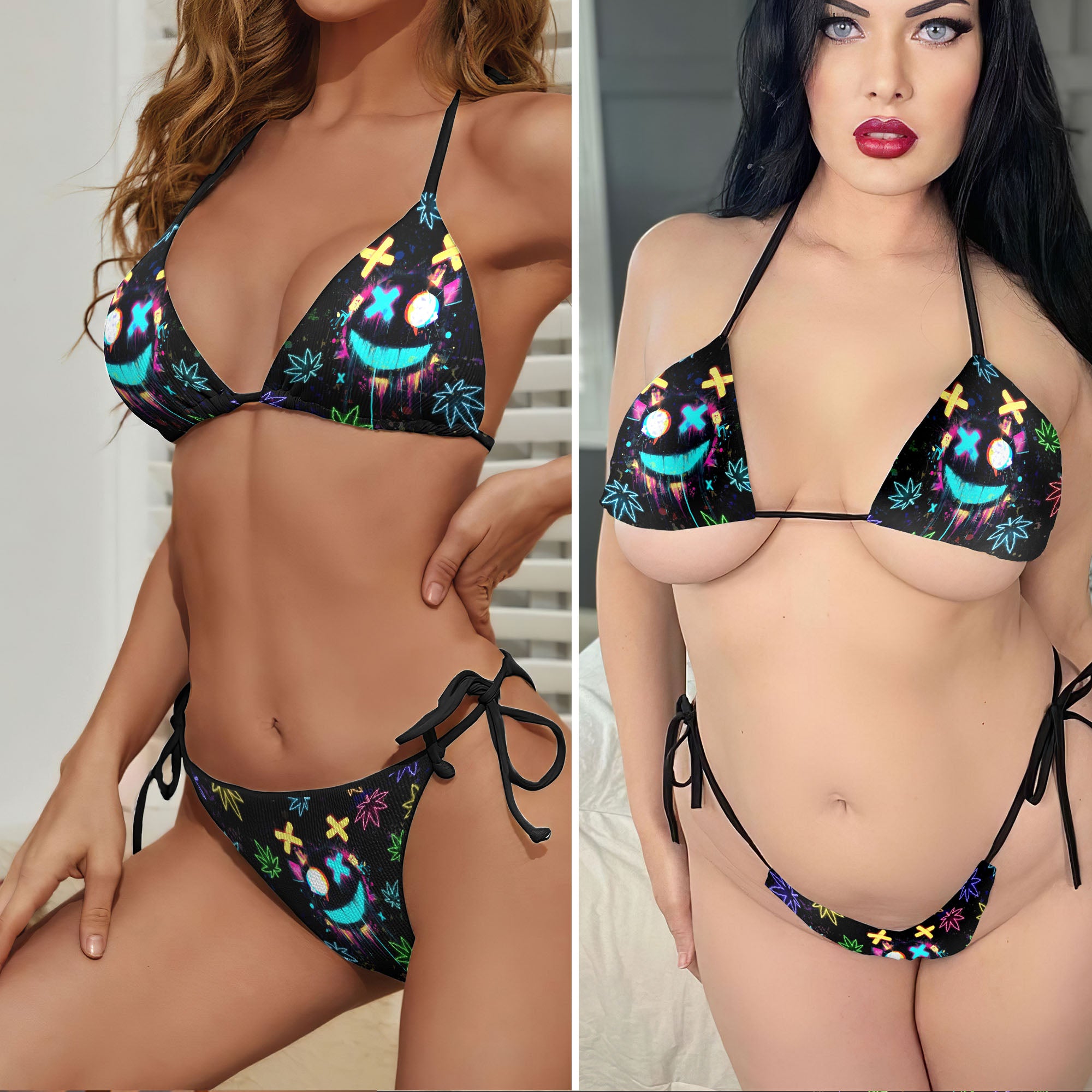 Electric Dream Haze Skull Micro Triangle Bikini Swimsuit