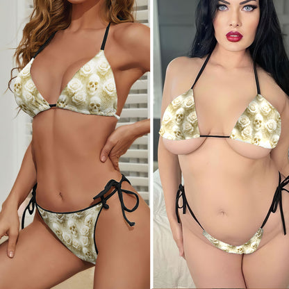 Elegant Sculpted Floral Skull Micro Triangle Bikini Swimsuit