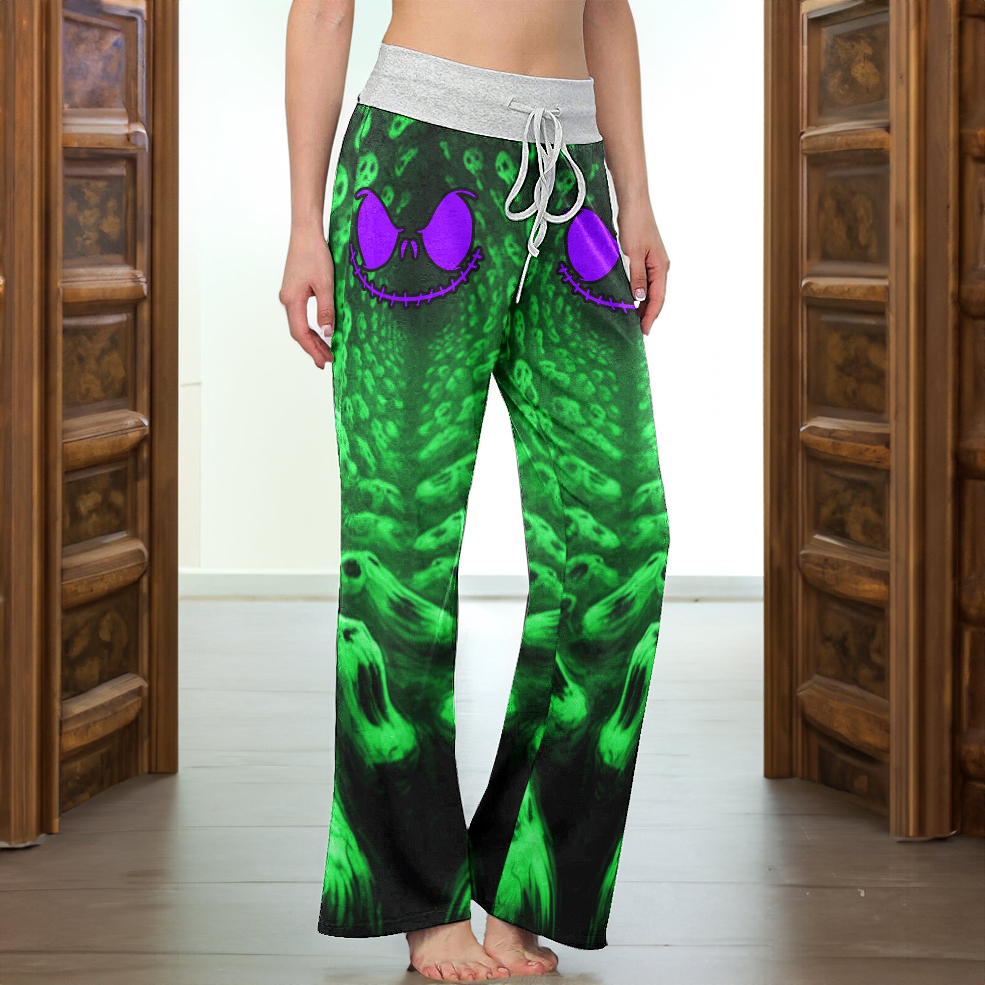 Infinite Neon Skull Art Women's High-waisted Wide Leg Pants