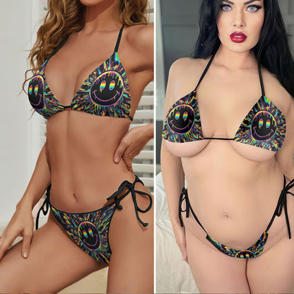 Psychedelic Neon Smile Micro Triangle Bikini Swimsuit