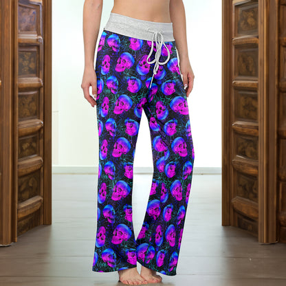 Gothic Neon Skull Webs Women's High-waisted Wide Leg Pants