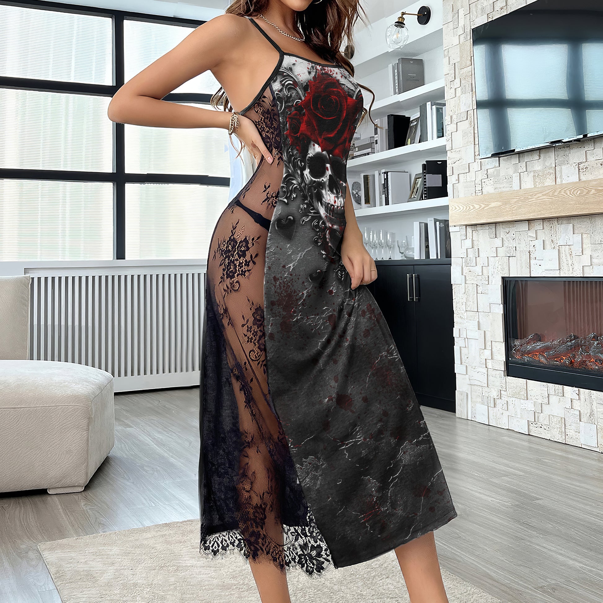 Horror Skull Rose Women's Lace Cami Sleepwear | Gothic, Punkrock, Lingerie for Women