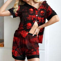 Red Skull Scary Women's Pajama Sets Top Sleeve & Short Bottom