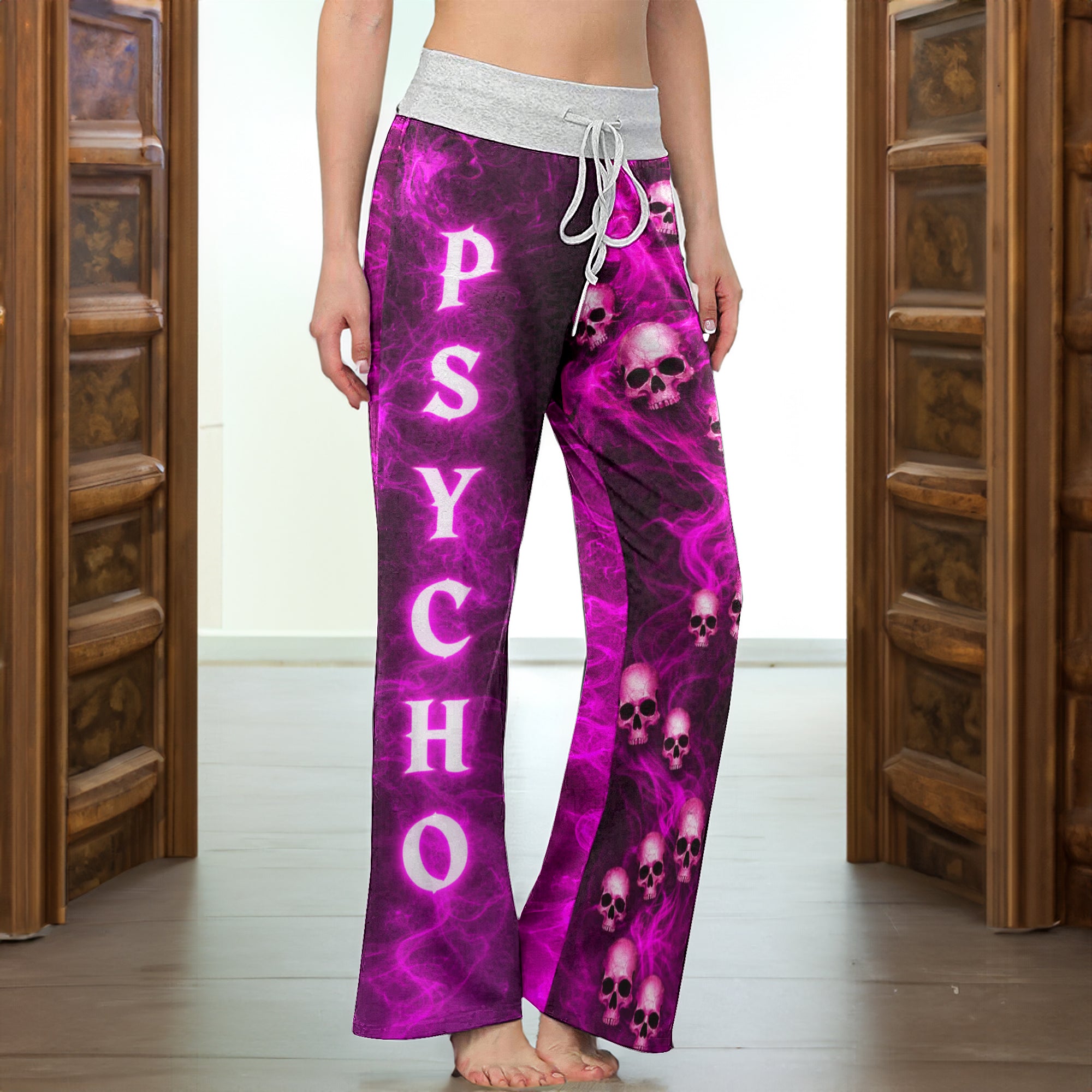 Amethyst Smoke Skull Art Women's High-waisted Wide Leg Pants