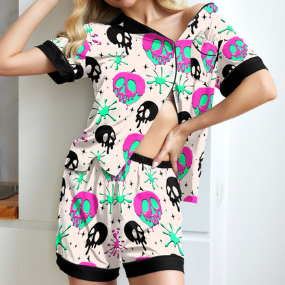 Chic and stylish women's pajama set with unique design prints and statement sleeves, Soft and luxurious fabrics make this pajama set perfect for bedtime or lounging at home.