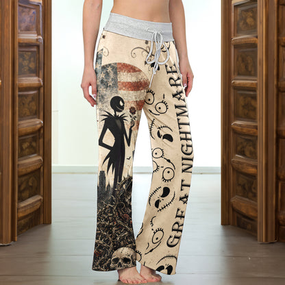 Gothic American Skeleton Rose Women's High-waisted Wide Leg Pants