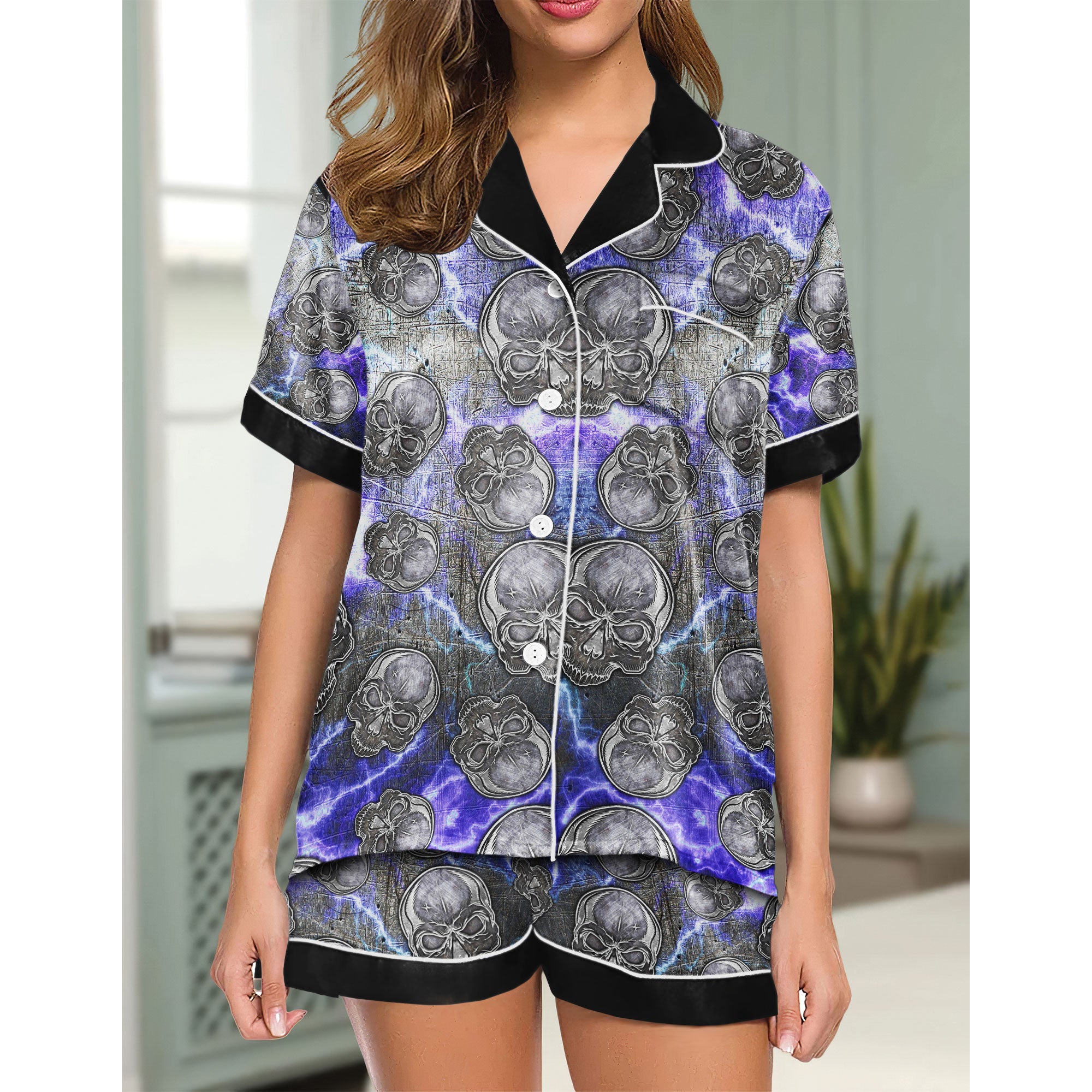 Chic and stylish women's pajama set with unique design prints and statement sleeves, Soft and luxurious fabrics make this pajama set perfect for bedtime or lounging at home.