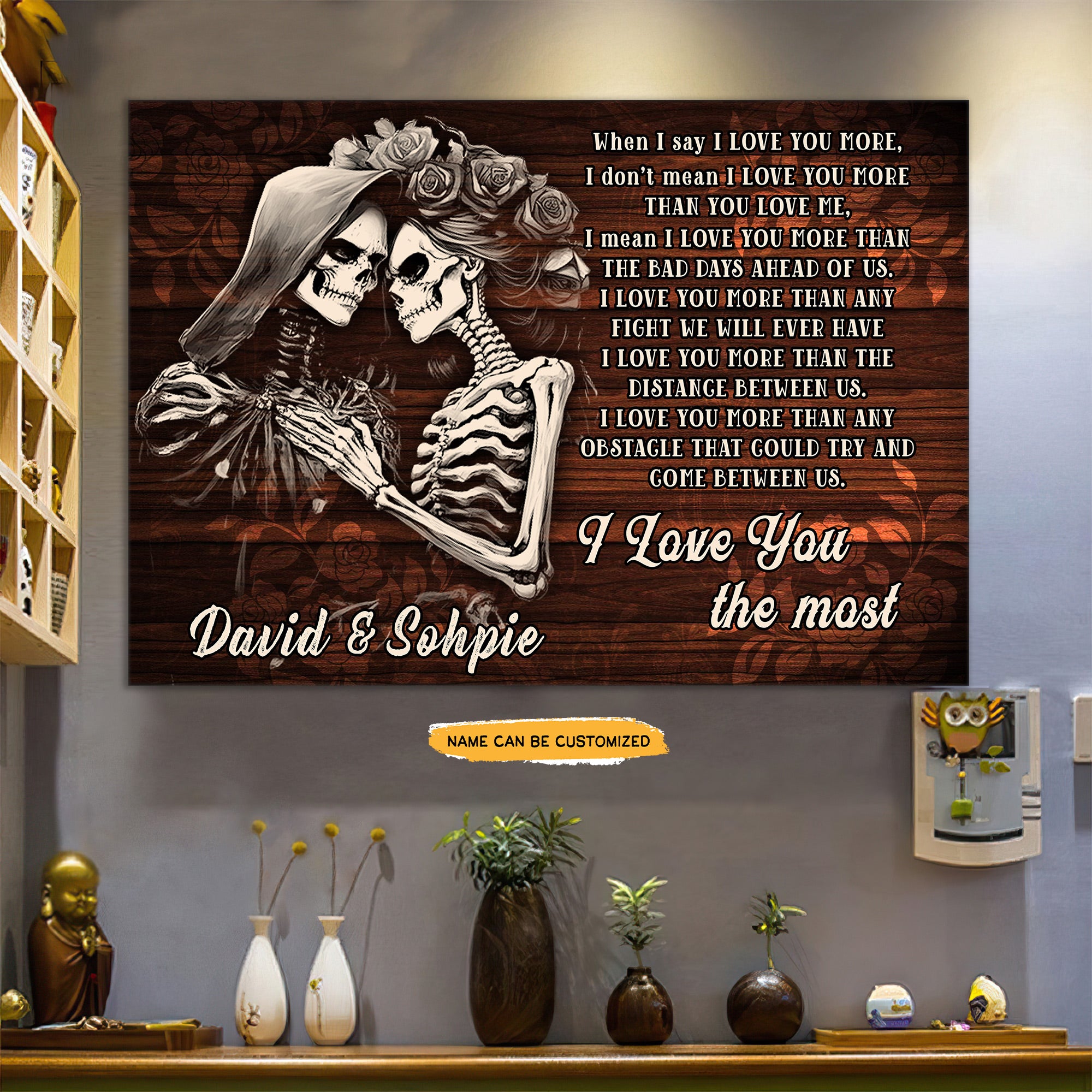 Love You More - Custom Personalized Names Gothic Skull And Roses Canvas
