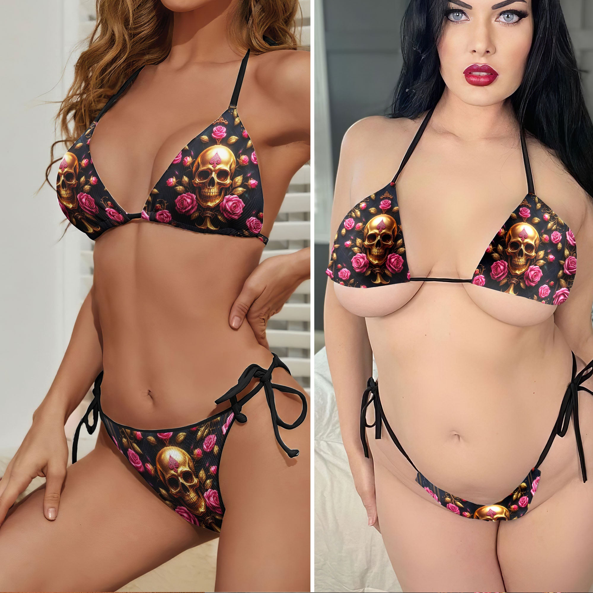 Skull Rose Luxury Gothic Micro Triangle Bikini Swimsuit