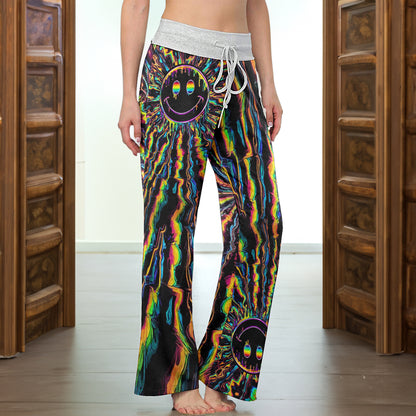 Rainbow Melt Face Women's High-waisted Wide Leg Pants