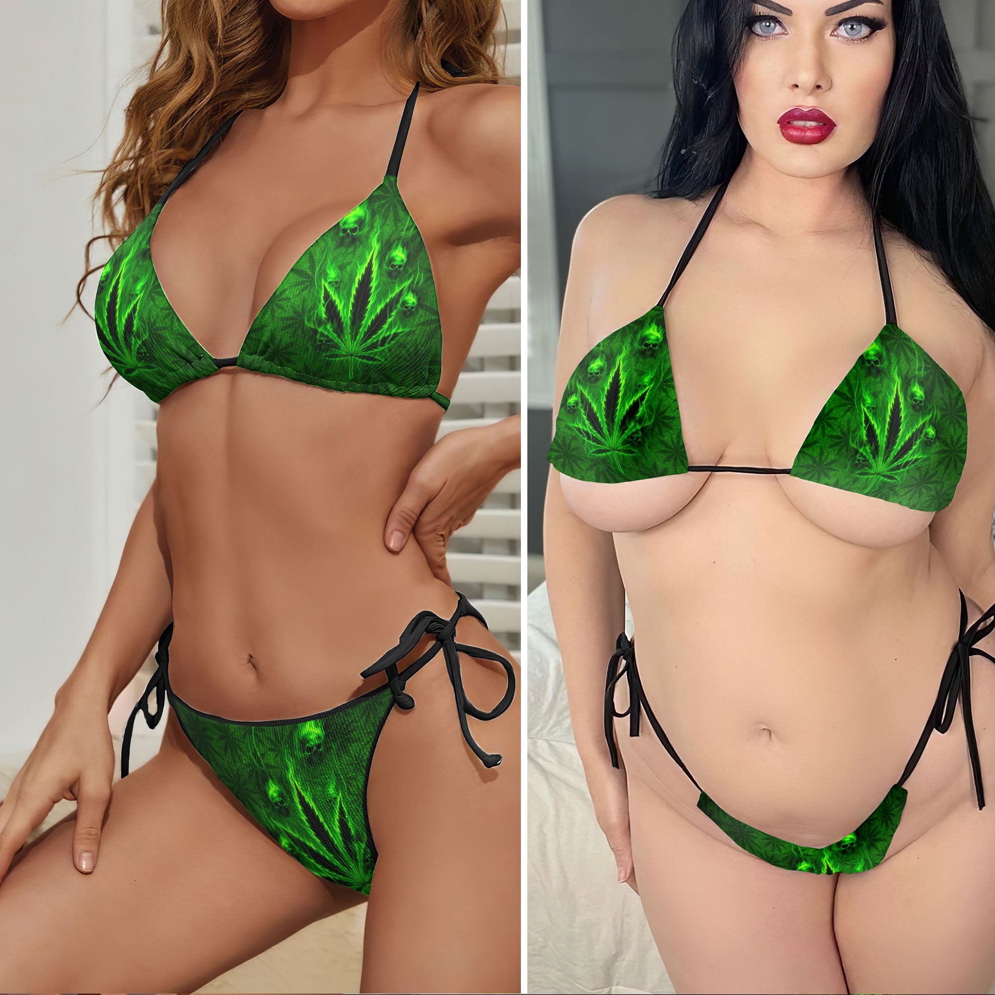 Neon Smoke Ghost Skull Micro Triangle Bikini Swimsuit