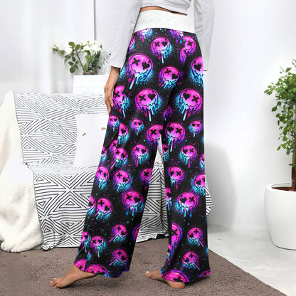 Melting Neon Skull Grunge Women's High-waisted Wide Leg Pants