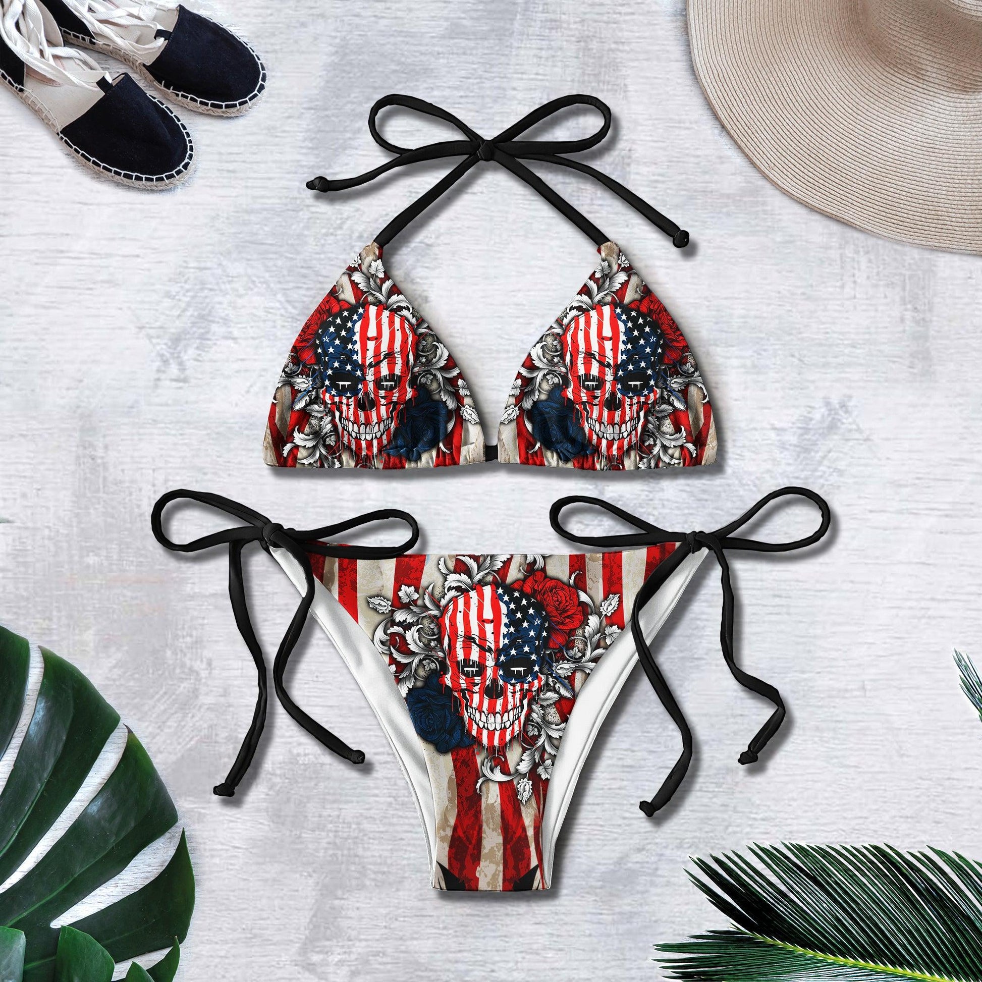 Skull Flag Punkrock Style Micro Triangle Bikini Swimsuit - Wonder Skull