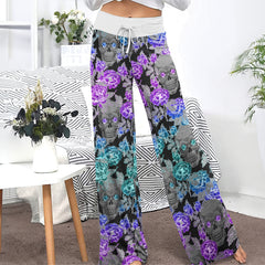 Floral Colorful Skull Women's High-waisted Wide Leg Pants | Wonder Skull